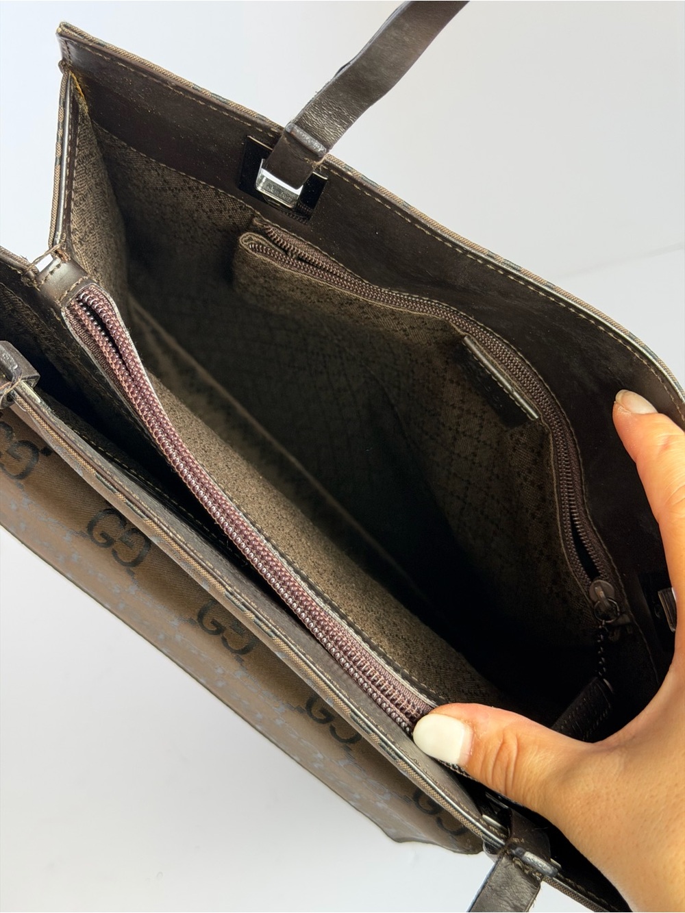 Gucci Vintage Monogram Brown Nylon Canvas Tote Bag - Picture 10 of 16